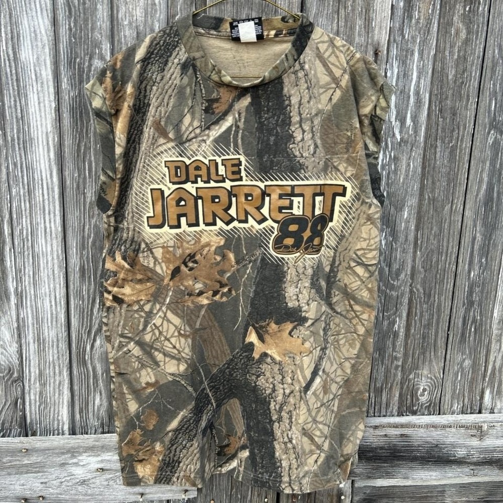 Vintage Dale Jarrett 1998 NASCAR camo RealTree cuttoff shirt size medium
